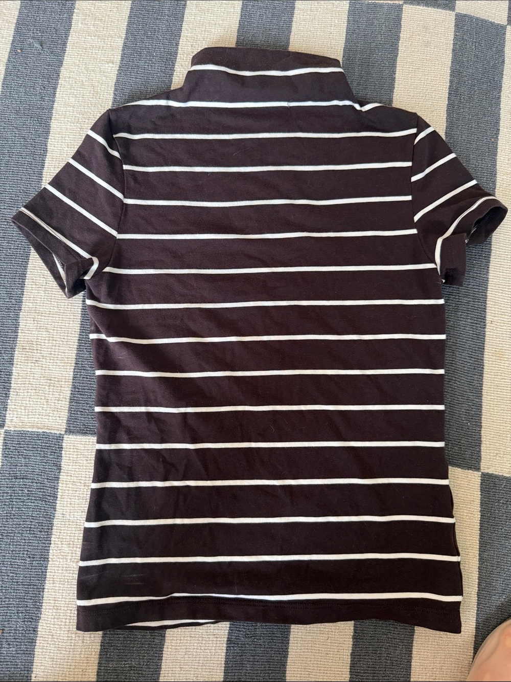 Madewell mock neck brown and White Striped Short Sleeve Polo Tee stretchy